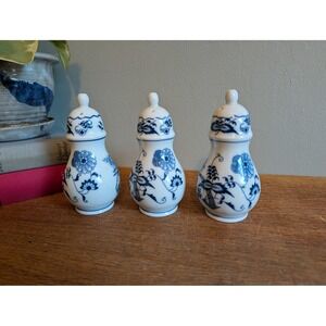 Blue Danube Salt and Pepper Shakers Vintage Blue Onion Japan Set of 3